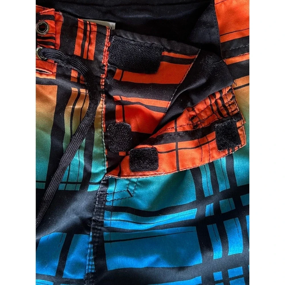 Hang Ten Mens‎ Board Shorts Size 30 Plaid Ombre Orange Blue Black